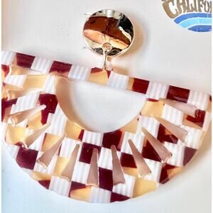 Marbled Geo Design Gold Tone Earrings